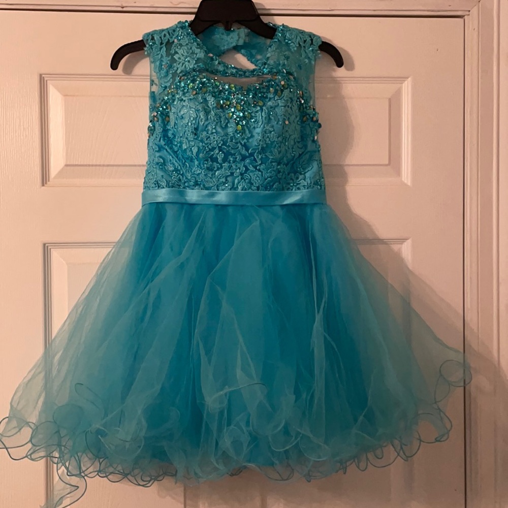 Beaded bodice teal HOCO, Prom or Pageant dress.